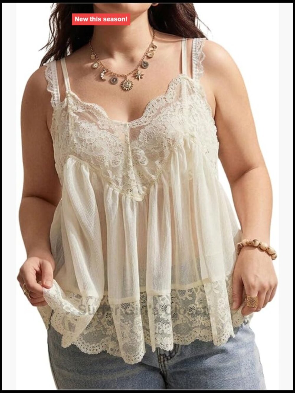 Boho Lace Camisole Babydoll Top for Curvy Women - V Neck